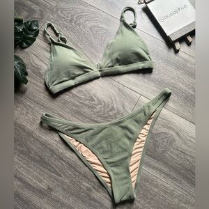 Cotton On Body Olive Green Terry Cloth Bikini Set. Top Size M & Bottom Size L